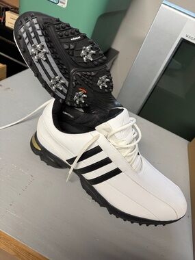 adidas Men’s White Golf Shoes with Black Stripes - NEW